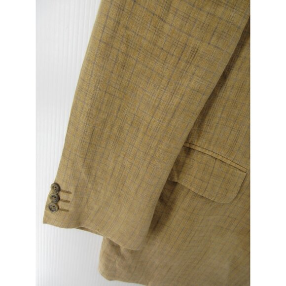 VINTAGE Ermenegildo Zegna Sport Coat Men 50 Tan Blazer Linen Jacket Plaid* - Picture 3 of 16